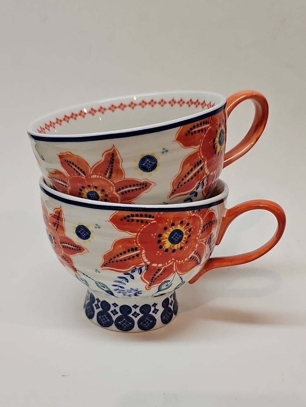 Anthropologie Jennifer Orkin Lewis Floral Pedestal Coffee Tea Mugs - Set Of 2